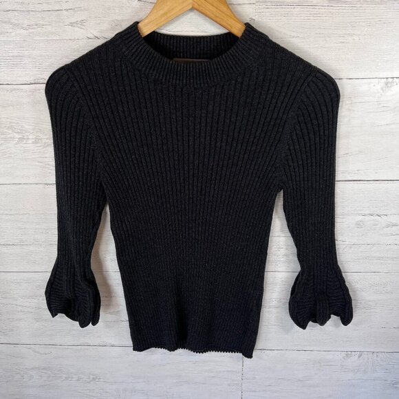 Michael Stars Sweater Womens Size Small Dark Gray Ribbed Poet Flounce Sleeve - Picture 1 of 12